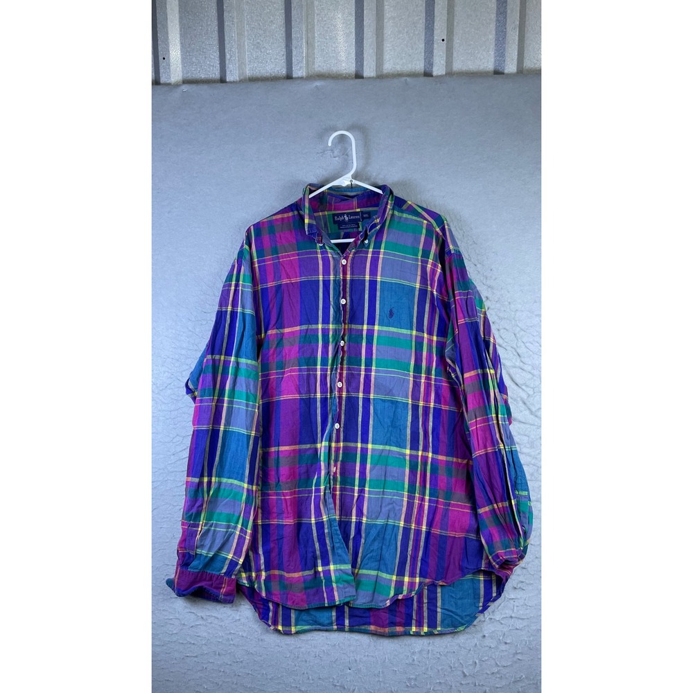 Ralph Lauren Button Down Shirt Mens XXL Multi Plaid Good Madras Long Sleeve